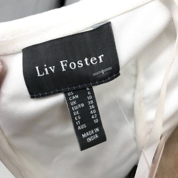 LIV FOSTER Sequin Beaded Halter Dress Size 6 Ivory Bead Fringe Trim NWT FLAW - Picture 14 of 16